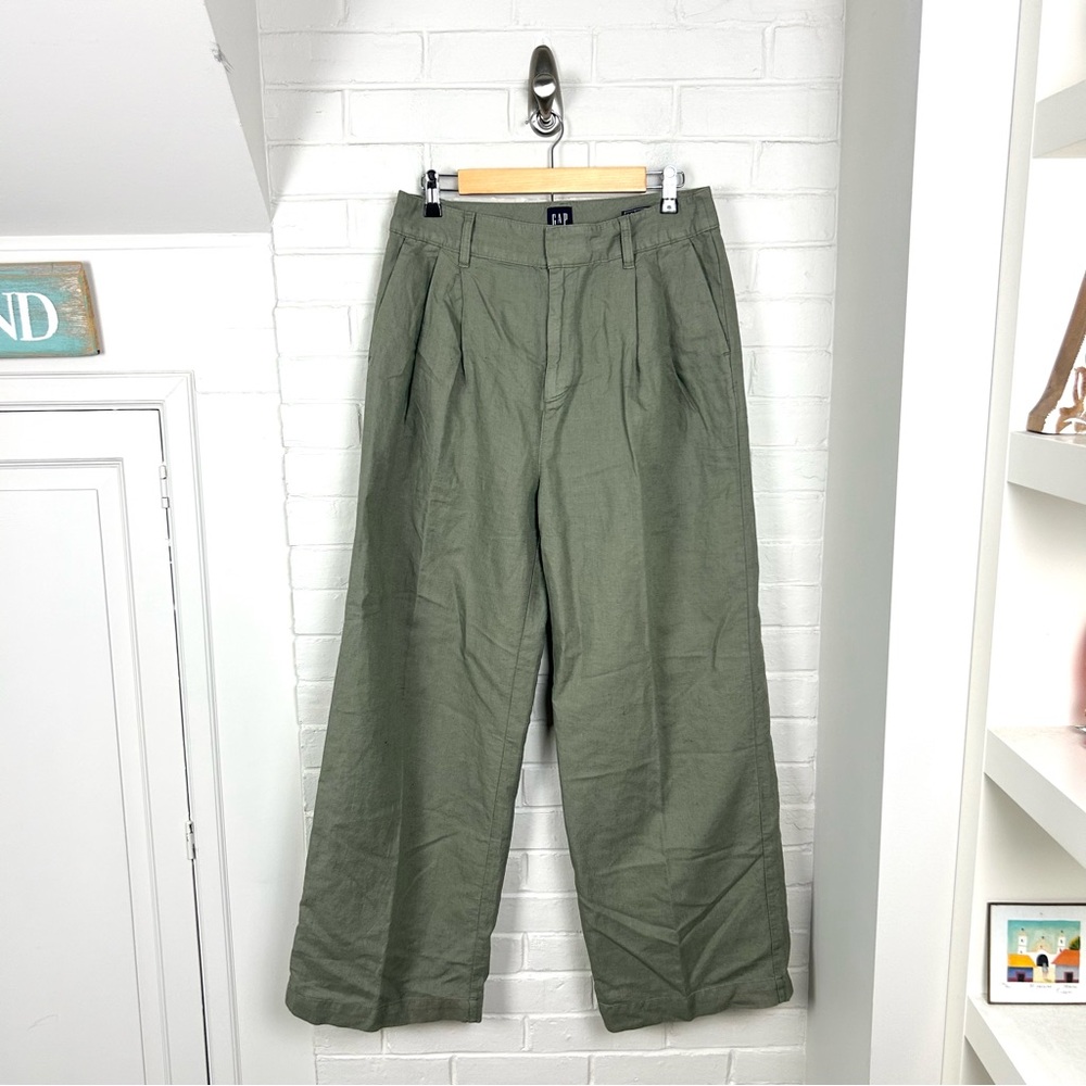 Gap High Rise Wide Leg Linen Blend Pleated Trouser Pants Size 10